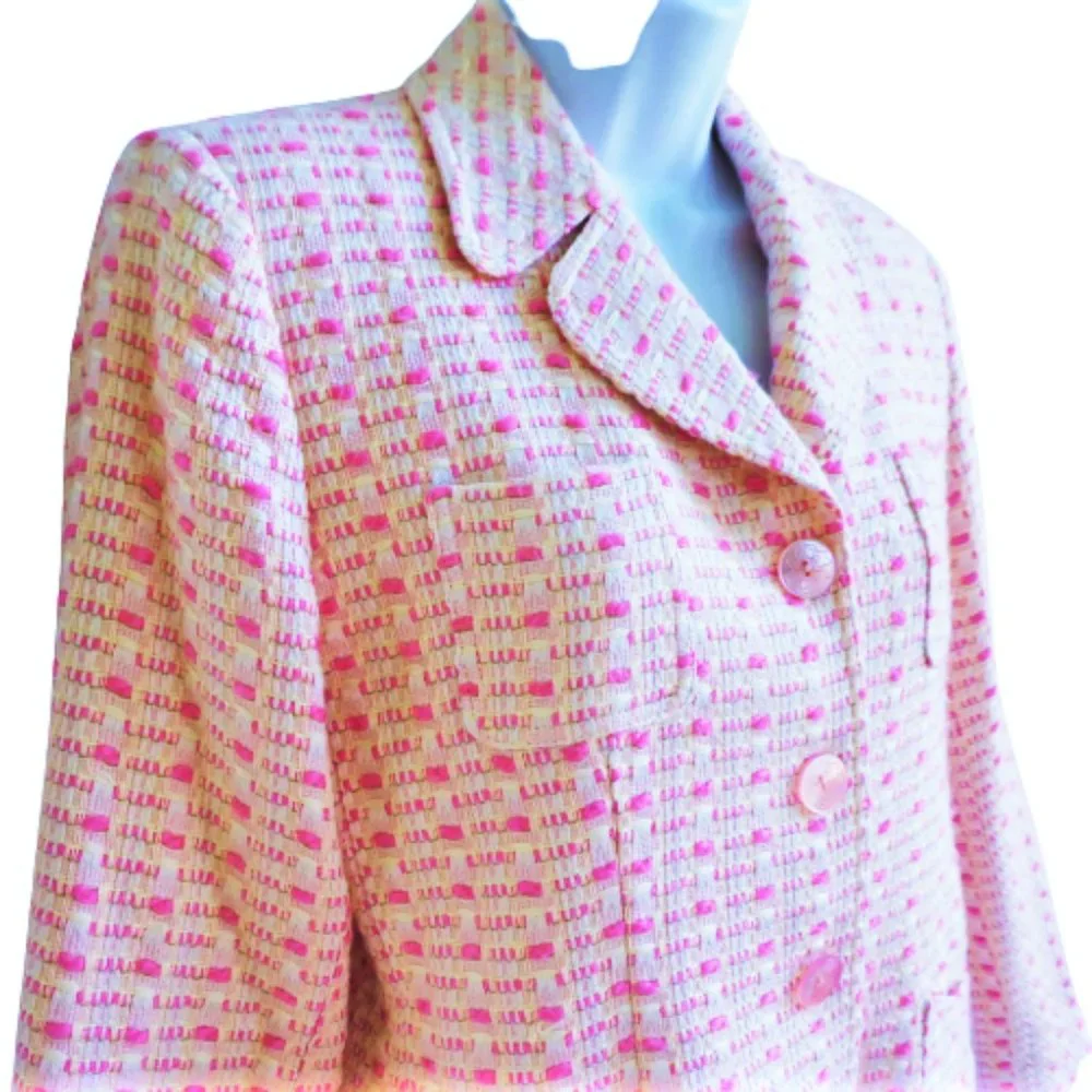 Vintage JG Hook 2pc Skirt Suit Set Pink 3D Tweed Floral Etched Buttons Lined - Picture 6 of 12